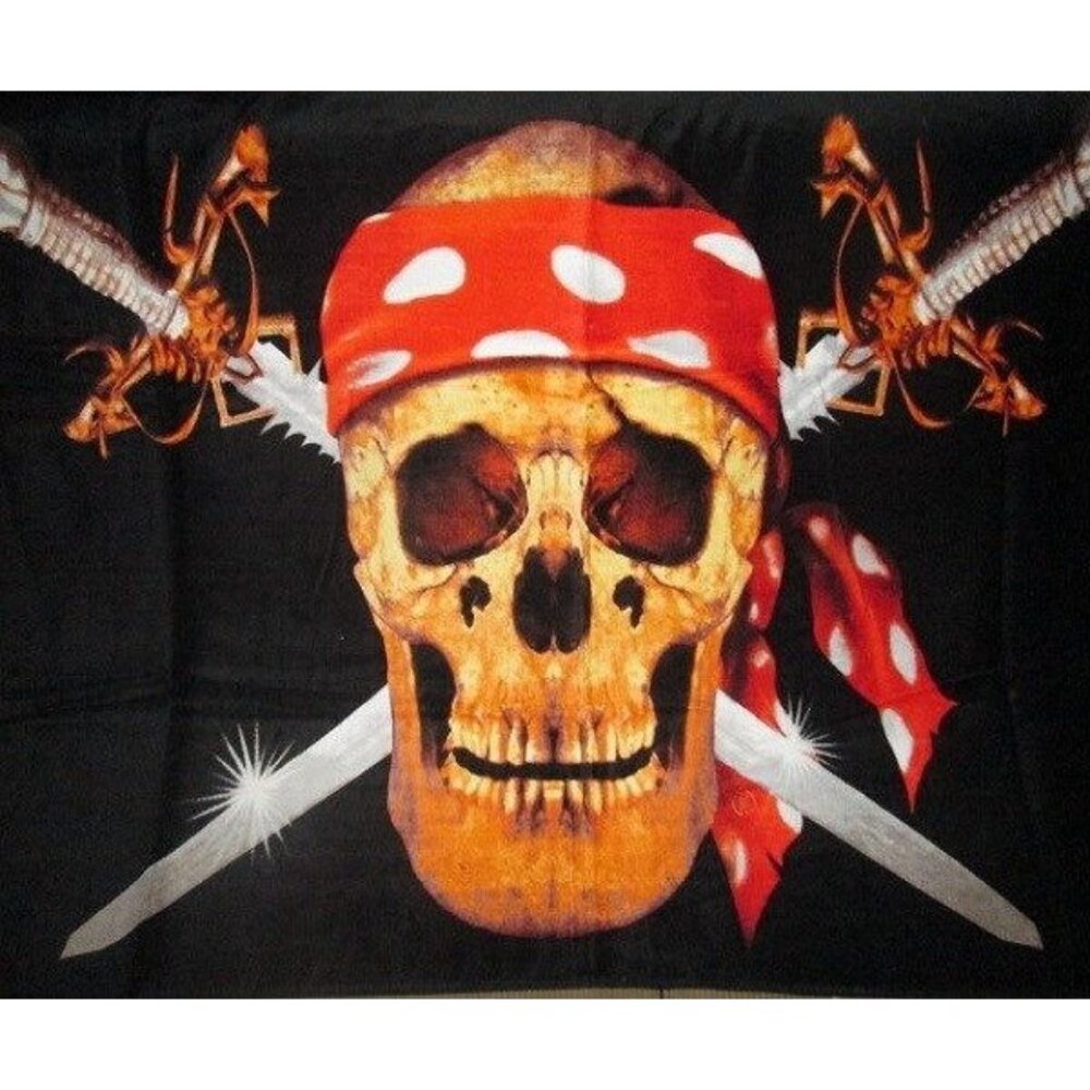 New Pirate Skull Jolly Roger Cross Swords Bath Beach Pool Gift Velour Towel NIP